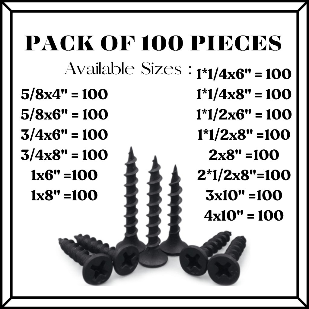 Pack of 100 Black Bugle Head Drywall Screws