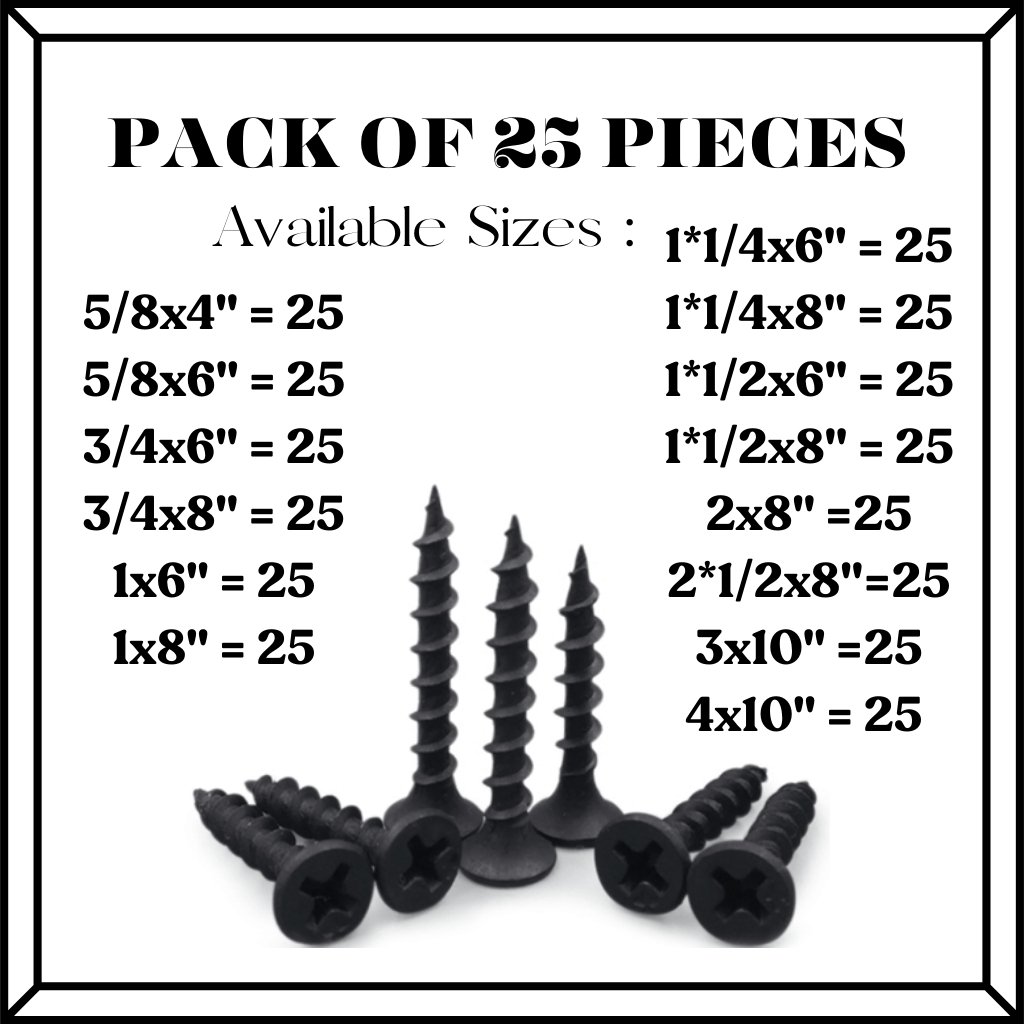 Pack of 25 Black Bugle Head Drywall Screws
