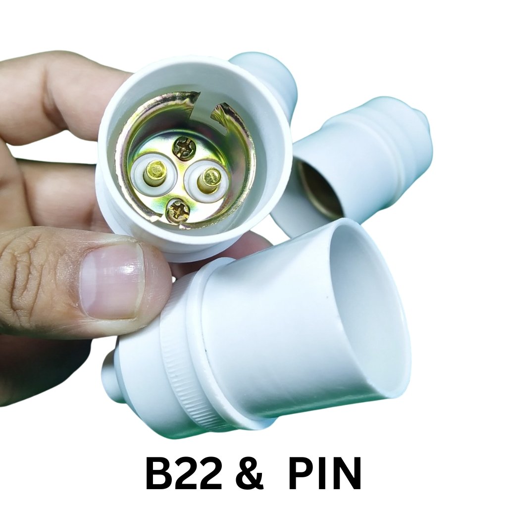 HQ Pin B22 Holder & HQ Screw E27 Holder for AC/DC Pin Lock Light Bulb Lamp Socket Adapter - Energy Saver LED Light Holder for Efficient Power Consumption, Suitable for LED, CFL, an