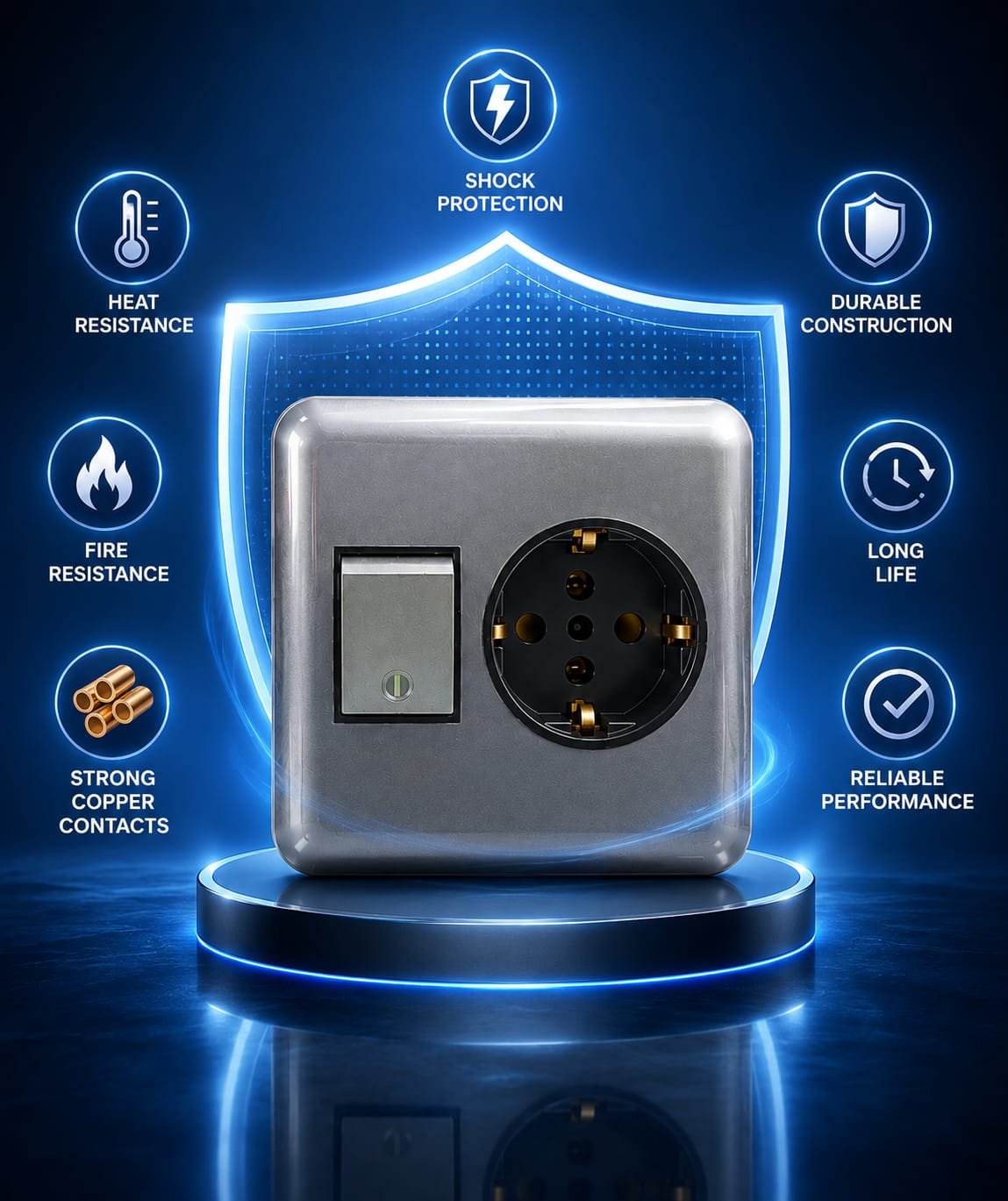 Luxer 1 Gang Switch with Universal Power Socket Metallic Grey