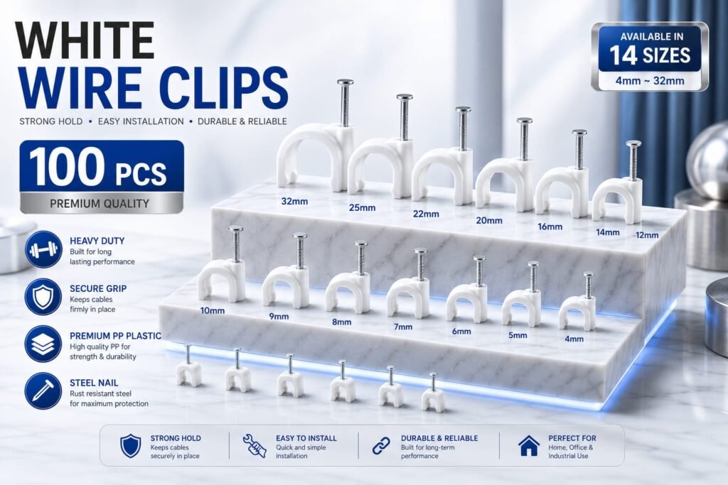 White Wire Clips Pack of 100 PCS