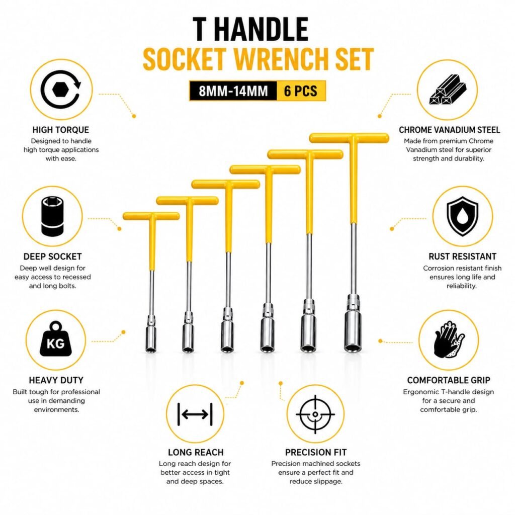 T Handle Deep Socket Wrench Set 8mm-14mm