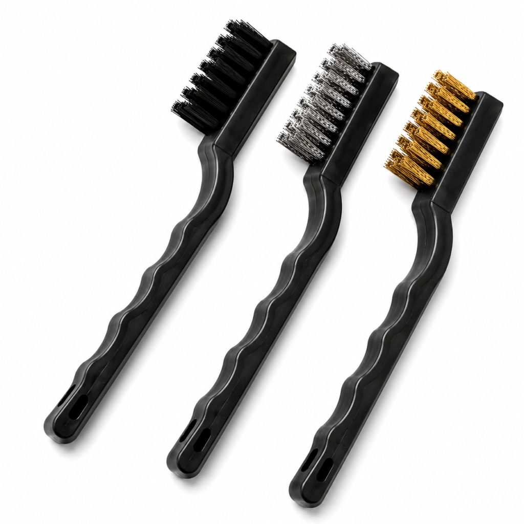 3PCS Wire Brush Set – Brass, Steel & Nylon Cleaning Brushes for Rust Removal, Metal, Grill & Welding Cleaning