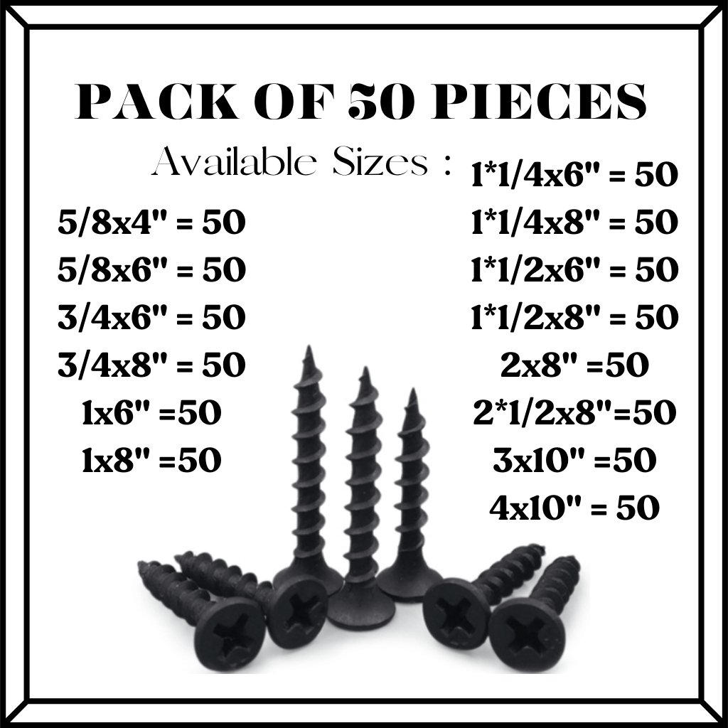 Pack of 50 Black Bugle Head Drywall Screws