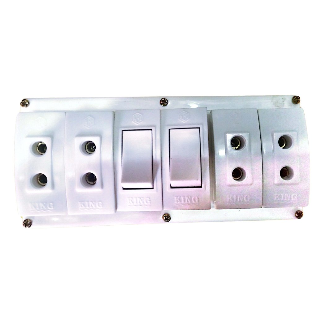 Electric Extension Board Wall Electric Board High Quality PVC Box & Fibar Sheet Piano Switch Sockets (6 Points)